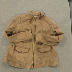 Lauren Ralph Lauren Tan Cotton Canvas Jacket with Leather Trim